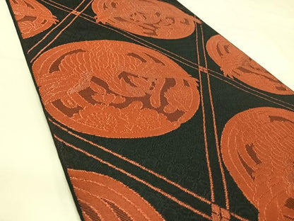 平和屋着物◎六通柄　本袋帯　鳳凰丸文　黒地　正絹　逸品　AABJ0436yx