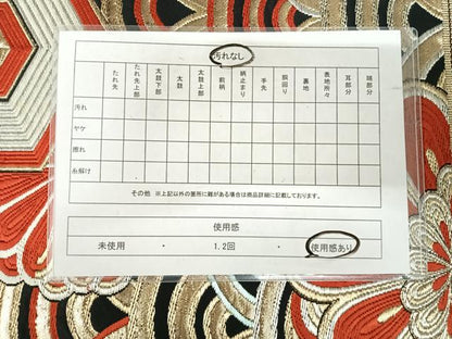 平和屋着物◎六通柄袋帯　唐織　亀甲花文　黒地　金銀糸　正絹　逸品　AABJ0437yx