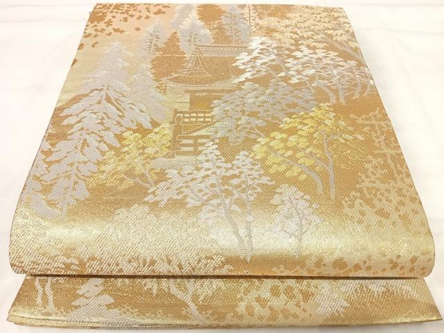 平和屋着物◎六通柄袋帯　風景樹林文　金銀糸　正絹　逸品　AABJ0438yx