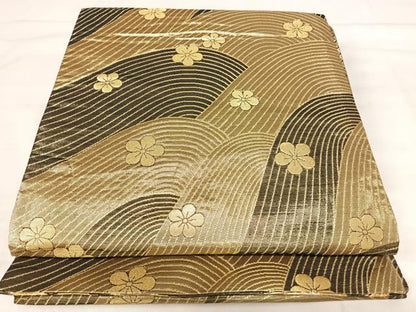 平和屋着物◎佐賀錦　両面　六通柄袋帯　花蝶文　黒地　金銀糸　正絹　逸品　AABJ0439yx