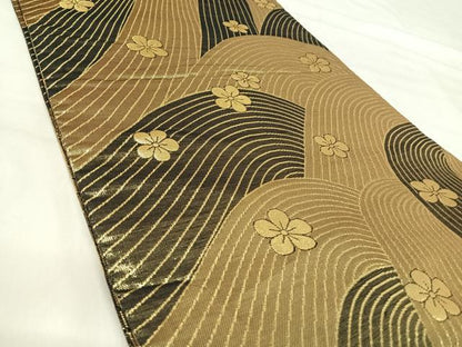 平和屋着物◎佐賀錦　両面　六通柄袋帯　花蝶文　黒地　金銀糸　正絹　逸品　AABJ0439yx