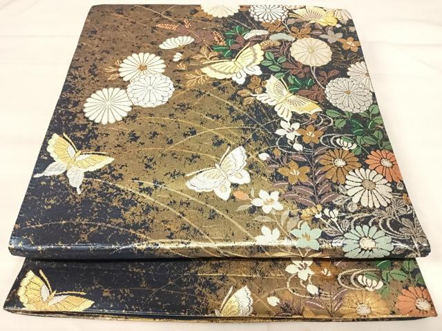平和屋着物◎全通柄袋帯　唐織　花蝶文　金銀糸　正絹　逸品　AABJ0441yx
