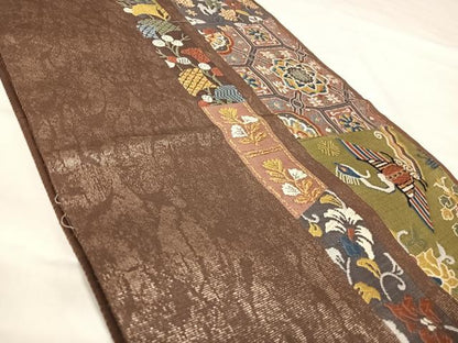 平和屋着物◎正倉院織成綴　六通柄袋帯　唐織　吉祥花文　金糸　正絹　逸品　AABJ0442yx