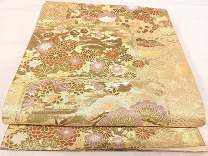 平和屋着物◎六通柄袋帯　花松文　金銀糸　正絹　逸品　AABJ0444yx