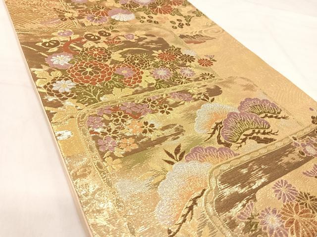 平和屋着物◎六通柄袋帯　花松文　金銀糸　正絹　逸品　AABJ0444yx