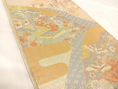 平和屋着物◎宝珠本加賀錦　六通柄袋帯　吉祥花文　九百錦　金糸　正絹　逸品　AABJ0446yx