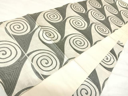 平和屋着物◎六通柄袋帯　渦　銀糸　正絹　逸品　AABJ0449yx