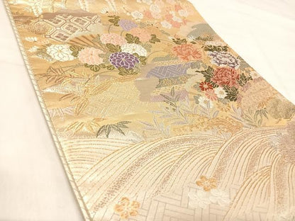 平和屋着物◎佐賀錦　六通柄袋帯　唐織　草花文　金銀糸　正絹　逸品　AABJ0451yx