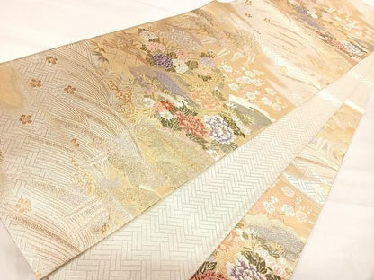 平和屋着物◎佐賀錦　六通柄袋帯　唐織　草花文　金銀糸　正絹　逸品　AABJ0451yx