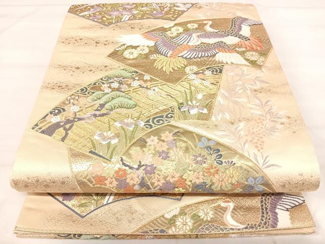 平和屋着物◎六通柄袋帯　唐織　地紙花鳥文　金糸　正絹　逸品　AABJ0454yx