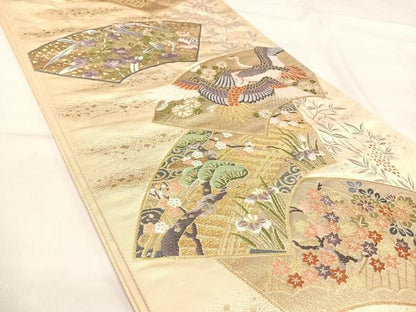 平和屋着物◎六通柄袋帯　唐織　地紙花鳥文　金糸　正絹　逸品　AABJ0454yx