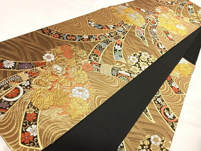 平和屋着物◎六通柄袋帯　唐織　鬘帯花丸文　金銀糸　正絹　逸品　AABJ0455yx