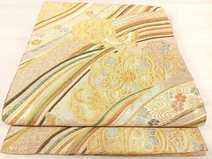 平和屋着物◎佐賀錦　両面　六通柄袋帯　花蝶文　金銀糸　正絹　逸品　AABJ0456yx