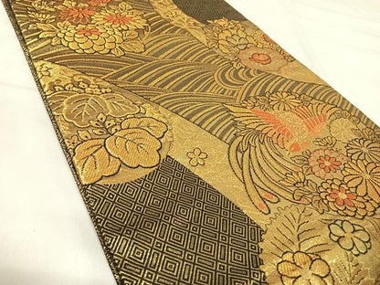 平和屋着物◎佐賀錦　六通柄袋帯　鳳凰花文　金糸　正絹　逸品　AABJ0460yx