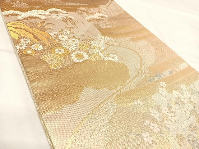 平和屋着物◎六通柄袋帯　雲取り花文　金糸　正絹　逸品　AABJ0462yx