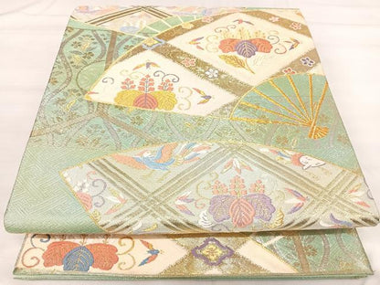 平和屋着物◎西陣　野々村織物謹製　佐賀錦　六通柄袋帯　唐織　扇面鳳凰桐文　金銀糸　正絹　逸品　AABJ0465yx