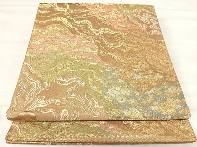 平和屋着物◎西陣　服部織物謹製　六通柄袋帯　道長文　金糸　正絹　逸品　AABJ0469yx