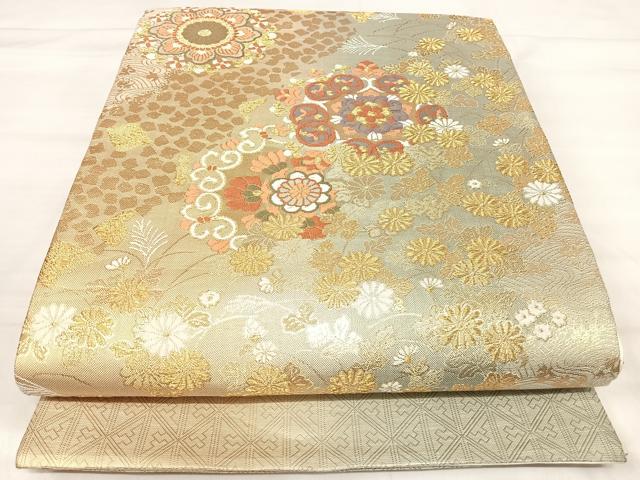平和屋着物◎六通柄袋帯　唐織　正倉院花文　金糸　正絹　逸品　AABJ0470yx