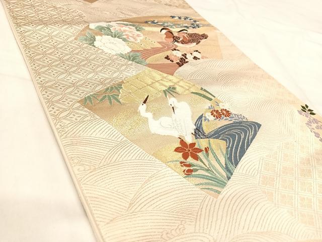 平和屋着物◎六通柄袋帯　唐織　地紙花鳥文　金糸　正絹　逸品　AABJ0471yx