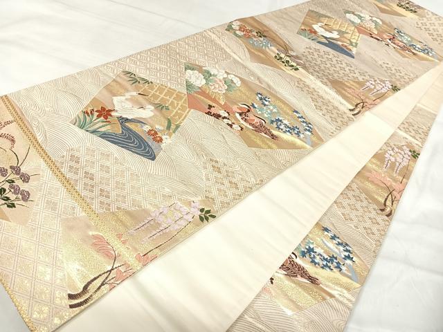 平和屋着物◎六通柄袋帯　唐織　地紙花鳥文　金糸　正絹　逸品　AABJ0471yx