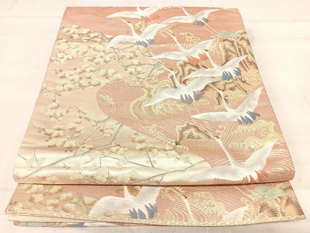 平和屋着物◎六通柄袋帯　唐織　琳派流水鶴文　金糸　正絹　逸品　AABJ0473yx