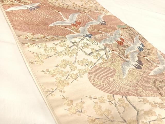 平和屋着物◎六通柄袋帯　唐織　琳派流水鶴文　金糸　正絹　逸品　AABJ0473yx