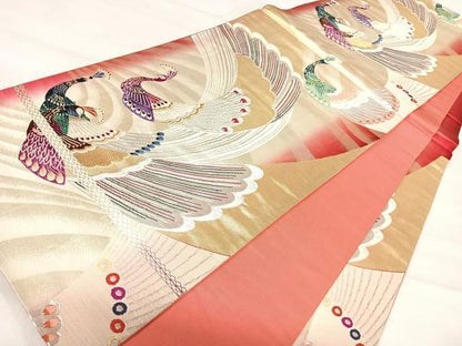 平和屋着物◎六通柄袋帯　唐織　孔雀　金銀糸　正絹　逸品　AABJ0475yx