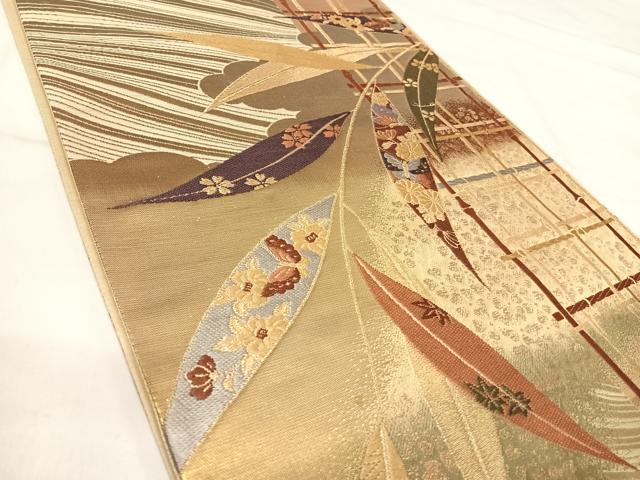 平和屋着物◎六通柄袋帯　唐織　舞蝶文　金糸　正絹　逸品　AABJ0479yx