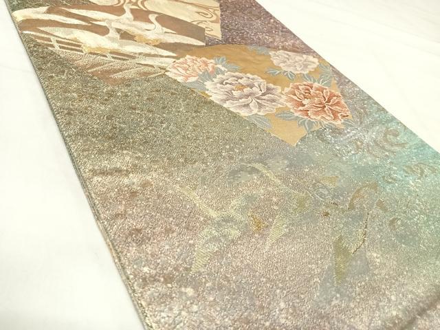 平和屋着物◎六通柄袋帯　唐織　地紙飛鶴花文　金銀糸　正絹　逸品　AABJ0480yx