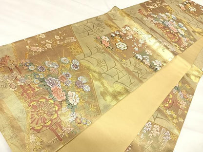 平和屋着物◎六通柄袋帯　唐織　花車屏風　金糸　正絹　逸品　AABJ0485yx