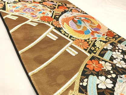 平和屋着物◎六通柄袋帯　唐織　舞園秀扇園　黒地　金銀糸　正絹　逸品　AABJ0489yx