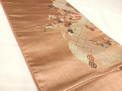 平和屋着物◎六通柄袋帯　唐織　吉祥花文　霞摺箔　正絹　逸品　AABJ0491yx