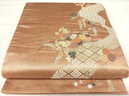 平和屋着物◎六通柄袋帯　唐織　吉祥花文　霞摺箔　正絹　逸品　AABJ0491yx