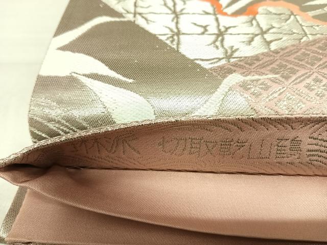 平和屋着物◎六通柄袋帯　琳派　切取乾山鶴　銀糸　正絹　逸品　AABJ0493yx