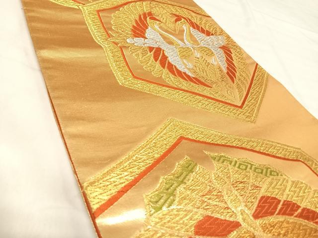 平和屋着物◎六通柄袋帯　唐織　双鶴亀甲文　金銀糸　正絹　逸品　AABJ0495yx