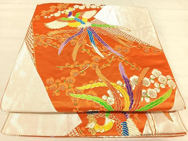 平和屋着物◎六通柄袋帯　唐織　鳳凰梅文　金銀糸　正絹　逸品　AABJ0497yx