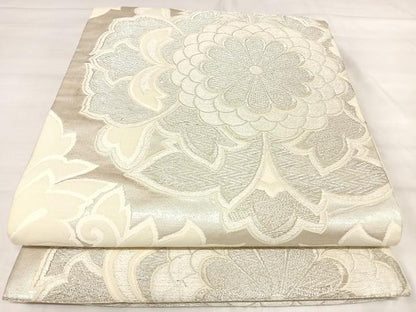 平和屋着物◎六通柄袋帯　正倉院花文　銀糸　正絹　逸品　AABJ0498yx