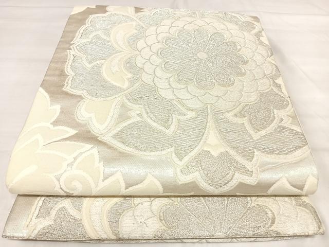 平和屋着物◎六通柄袋帯　正倉院花文　銀糸　正絹　逸品　AABJ0498yx
