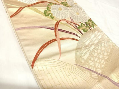 平和屋着物◎六通柄袋帯　草花文　金銀糸　正絹　逸品　AABJ0501yx