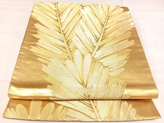 平和屋着物◎六通柄袋帯　枝葉文　金糸　正絹　逸品　AABJ0508yx