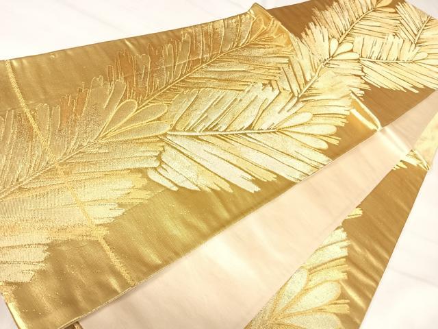 平和屋着物◎六通柄袋帯　枝葉文　金糸　正絹　逸品　AABJ0508yx