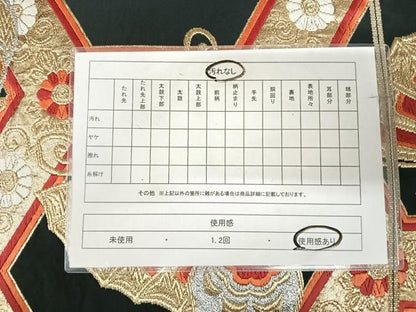 平和屋着物◎六通柄袋帯　唐織　松園　どんす　黒地　金銀糸　AABJ0509yx