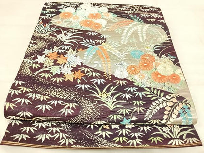 平和屋着物◎六通柄袋帯　唐織　流水笹文　金銀糸　正絹　逸品　AABJ0512yx
