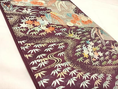 平和屋着物◎六通柄袋帯　唐織　流水笹文　金銀糸　正絹　逸品　AABJ0512yx