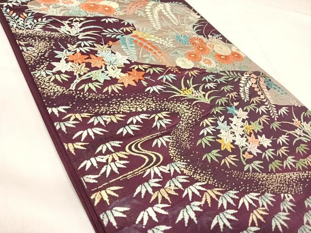 平和屋着物◎六通柄袋帯　唐織　流水笹文　金銀糸　正絹　逸品　AABJ0512yx
