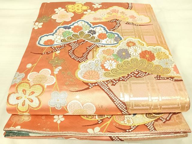 平和屋着物◎両面六通柄袋帯　唐織　源氏松小袖　金銀糸　正絹　逸品　AABJ0513yx