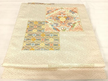 平和屋着物◎太鼓柄袋帯　唐織　桐　鶴　金糸　正絹　逸品　AABJ0525yx