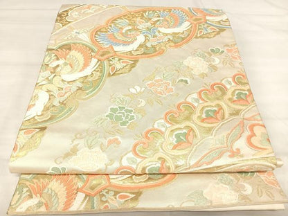 平和屋着物◎六通柄袋帯　唐織　鳳凰更紗花文　金糸　正絹　逸品　AABJ0527yx