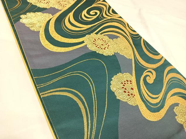 平和屋着物◎六通柄袋帯　唐織　流水桜　金糸　正絹　逸品　AABJ0529yx