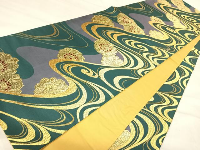 平和屋着物◎六通柄袋帯　唐織　流水桜　金糸　正絹　逸品　AABJ0529yx